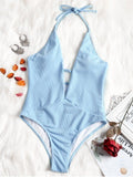 Zaful Traje De Baño Entero Escotado Soft Blue